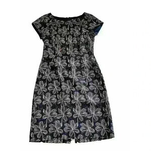 J.Crew‎ Blue Floral Short Sleeve Cotton Blend A Line Dress Women's Size 10